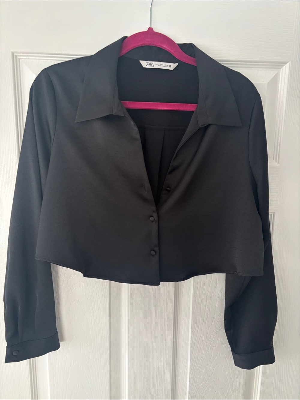 Zara Black Cropped Button-Down Shirt